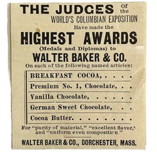 Walter Baker Cocoa 1894 Advertisement Victorian Columbian Exposition 1 A... - $27.33 CAD