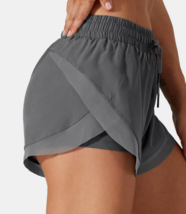 Halara Gray Mesh Trim Crossover Side 2-in-1  Active Gym Shorts Size Large - $12.99
