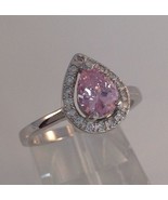 TGW 1.80Ct Pink Pear Sapphire &amp; White CZ Halo Ring Sterling Silver Size 9 - $31.54 CAD