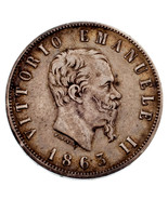 1863 Italy 2 Lire Silver Coin in VF Condition KM #16.1 - $105.72 CAD