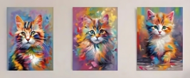 Three Piece Modern Art Cats Canvas Art Print Set Each Print is 15.7&quot; x 23.6&quot; - £9.37 GBP