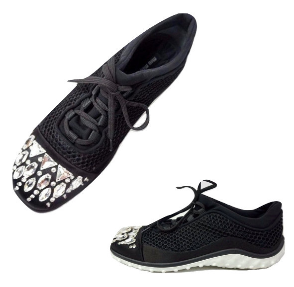 Primary image for Authentic Miu Miu Black Swarovski Crystal Embellished Sneakers SZ36