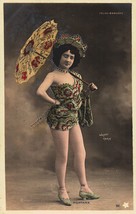 Folies Bergère c.1900 Seductive Beauty - Antique Postcard Umbrella Femme... - £18.47 GBP