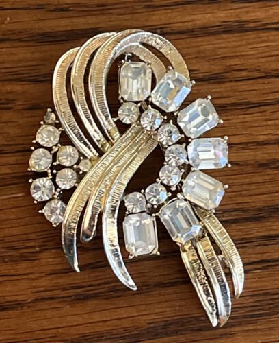 Primary image for Icy Rhinestone ? Coro Circle Silver Gold Tone Ribbon Brooch Pin Vintage Estate