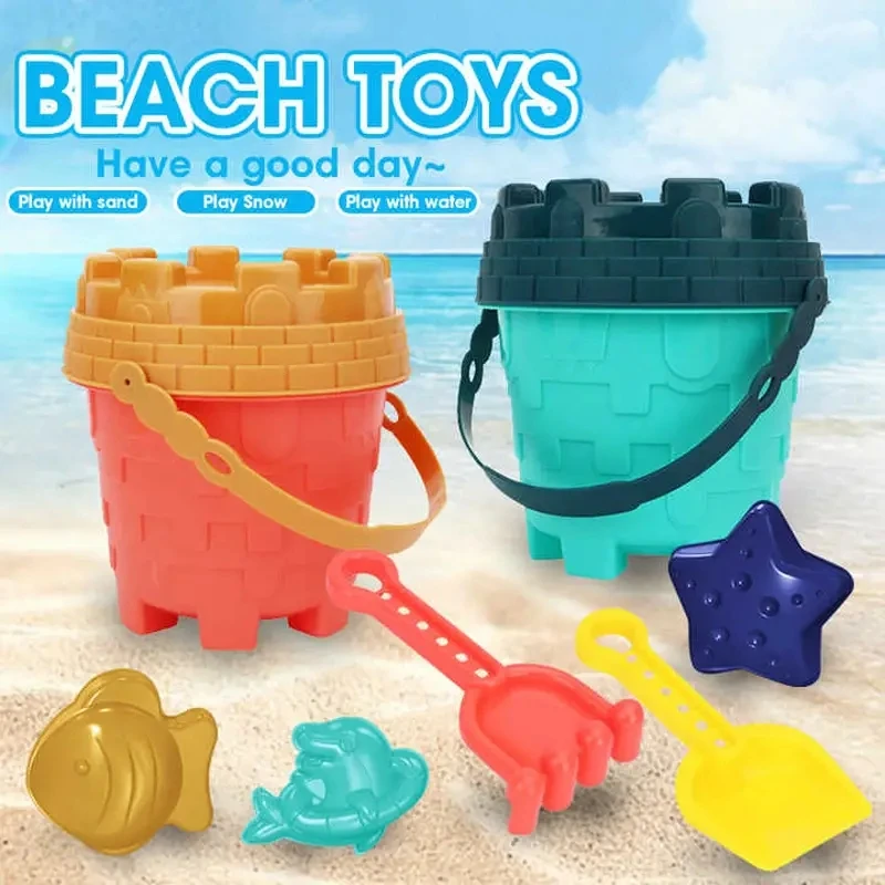 Beach Sand Toys Play Set for Kids with Bucket Watering Can Shovel Rake Sand - £8.97 GBP