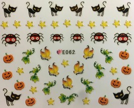 Nail Art 3D Decal Stickers Halloween Black Cat Spider Pumpkin Stars E062 - £2.55 GBP