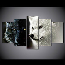Multi Panel Print Black White Wolves Canvas 5 Piece Wolf Man Cave Wall Art - $27.82+