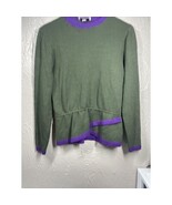 St John Marie Gray Green Purple Shoulder Pad Santana Knit Sweater Set USA 8 - $100.00
