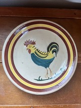 Vintage Heavy Tan w Rust &amp; Yellow Stripes &amp; Painted Rooster in Center Po... - £14.30 GBP