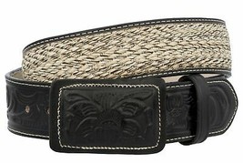 Black Cowboy Belt Western Dress Tooled Braided Leather Removable Rodeo Buckle - £27.96 GBP