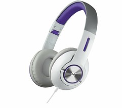 iHome Folding 3.5mm Headphones with Travel Pouch (White/Purple) - $19.99
