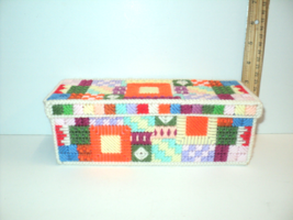 Handmade Trinket Box Needlepoint Multi-Colored Oblong 9 1/4&quot; L x 3 1/4 W... - £23.00 GBP