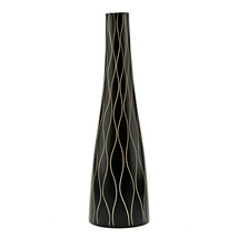 Chic Wavy Lines Black and Natural Mango Tree Wood Bottle-Shaped Vase - £18.35 GBP