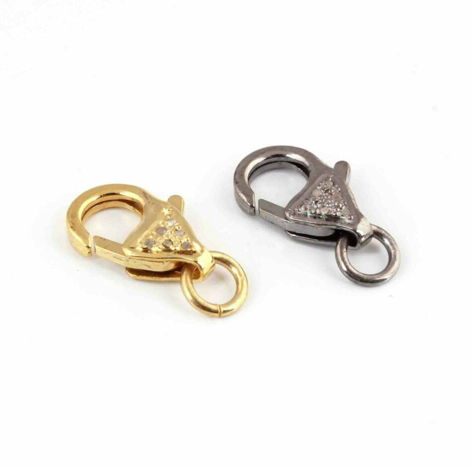 2Pc Antique Finish Pave Diamond Lobster Lock Sterling Silver Small Jewel... - $74.58