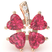 4 Leaf Clover Shamrock Pink Tourmaline Diamond Pendant In 14k Rose Gold - £398.87 GBP