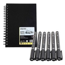 Pack De 6 BRUSTRO Technique Stylos Assorti Avec Artiste Croquis Livre Art Cadeau - £27.45 GBP