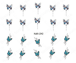 Nail Art Water Transfer Stickers beautiful blue butterfly flower twig KoB-1342 - £2.35 GBP
