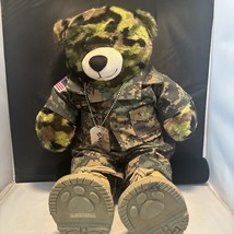 Build A Bear Stuffed Plush 16&quot; Camo Bear Green With Army Outfit /shoes /dog Tag - £27.28 GBP
