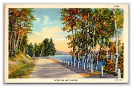 Scene On Road Along Lake Huron Michigan MI UNP Linen Postcard Y13 - £3.06 GBP