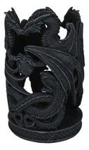 Celtic Dual Dragons Earth Guardians Candleholder Pen Bottle Holder Figurine - $31.99