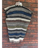 Vintage Hand Woven Poncho Small Fringe Bottom Open Front  Black Blue Gra... - £15.00 GBP