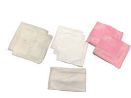 8 Vintage Cotton and Linen Napkins Assorted Themes and Sizes in Pink Cre... - £4.98 GBP