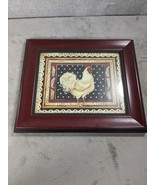 Rooster Chicken Country Folk Art Print Framed In Red Rustic House Decor ... - £18.81 GBP