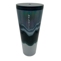 Starbucks 2020 Holiday Silver Dark Green White Wave Tumbler 24 oz Cold Only - £7.47 GBP