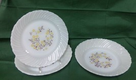 Vintage 3 Termocrisa Mexico Milk Glass Yellow Tan Flowers 2 Bowls 1 Plate Swirl - £19.91 GBP