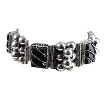 7&quot; Vintage Chunky modernist Mexican Silver Onyx bracelet - £75.00 GBP