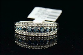 Ladies 10K White Gold Over Round Cut Blue Diamond Engagement Ring Band 1.75ct - £75.13 GBP