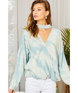 Women&#39;s Neck Surplice Hi-lo Tie-dye Top - $49.07 CAD