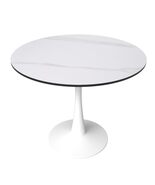 LeisureMod 35&quot; Round Dining Table - Sintered Stone Top &amp; Modern White Pe... - $282.24