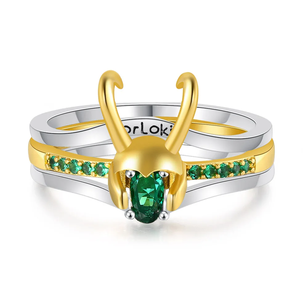 Loki Ring Sets For Women Superhero Thor Green Crystal Matching Crown Helmet Ring - £12.90 GBP