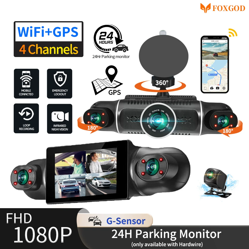 Car DVR Dash Cam WiFi GPS FHD 4 Lens*1080P Dashboard Camera 24Hr Parking... - £79.97 GBP+