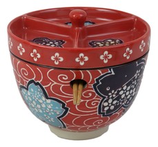 Red Japanese Tempura Udon With Sauce Bowl With Divider Lid And Chopsticks Set - £19.65 GBP