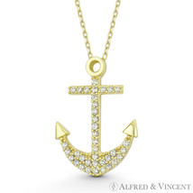 Ship&#39;s Anchor Sailor&#39;s CZ Crystal .925 Sterling Silver Nautical Necklace Pendant - £21.57 GBP