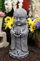 20&quot;H Large Jizo Buddha Monk With Prayer Beads On Lotus Throne Garden Statue - $116.99