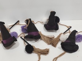 Halloween Witch Hat Broomstick Broom Pom Poms Felt Garland Home Decor 6FT - £20.30 GBP