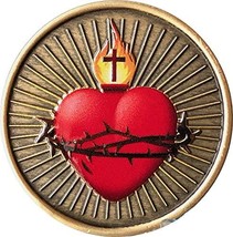 RecoveryChip Sacred Heart Color Medallion with Cross and Flame Serenity ... - £9.51 GBP