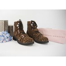 Sophia Webster Ziggy Leopard Suede Crystal Lug Sole Boots Size 37 NIB $695 - $395.51