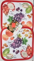 Set of 2 Printed Kitchen Pot Holders with silver back,7&quot;x7&quot;,FRUITS THEME,Stellar - £6.32 GBP