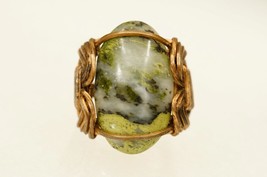 Artisan Handcrafted Jewelry Copper Wire Wrapped Green Moss Agate Ring Size 7 - £11.86 GBP