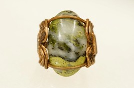 Artisan Handcrafted Jewelry Copper Wire Wrapped Green Moss Agate Ring Si... - $14.84