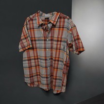 Columbia Regular Fit Shirt Size XXL Plaid Orange Gray- Short Sleeve Butt... - $28.05