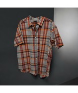 Columbia Regular Fit Shirt Size XXL Plaid Orange Gray- Short Sleeve Butt... - $28.05