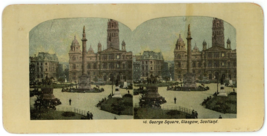c1890&#39;s Hand Tinted Stereoview Card Showing George Square, Glasgow Scotland - £7.41 GBP