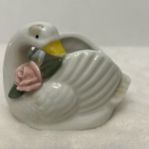 VINTAGE PORCELAIN SWAN TOOTHPICK HOLDER white with pink roses  2 IN BY 2 IN - $6.90