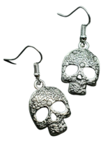 Pendientes de calavera tono plateado diseño de flores gota colgante flor... - £4.23 GBP