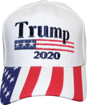 &quot;Trump 2020&quot; Embroidered Hat White w/Stars Stripes Bill New! - £9.55 GBP